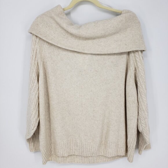 H&M Off Shoulder Cable Knit Sweater M Womens Cream - Picture 2 of 10